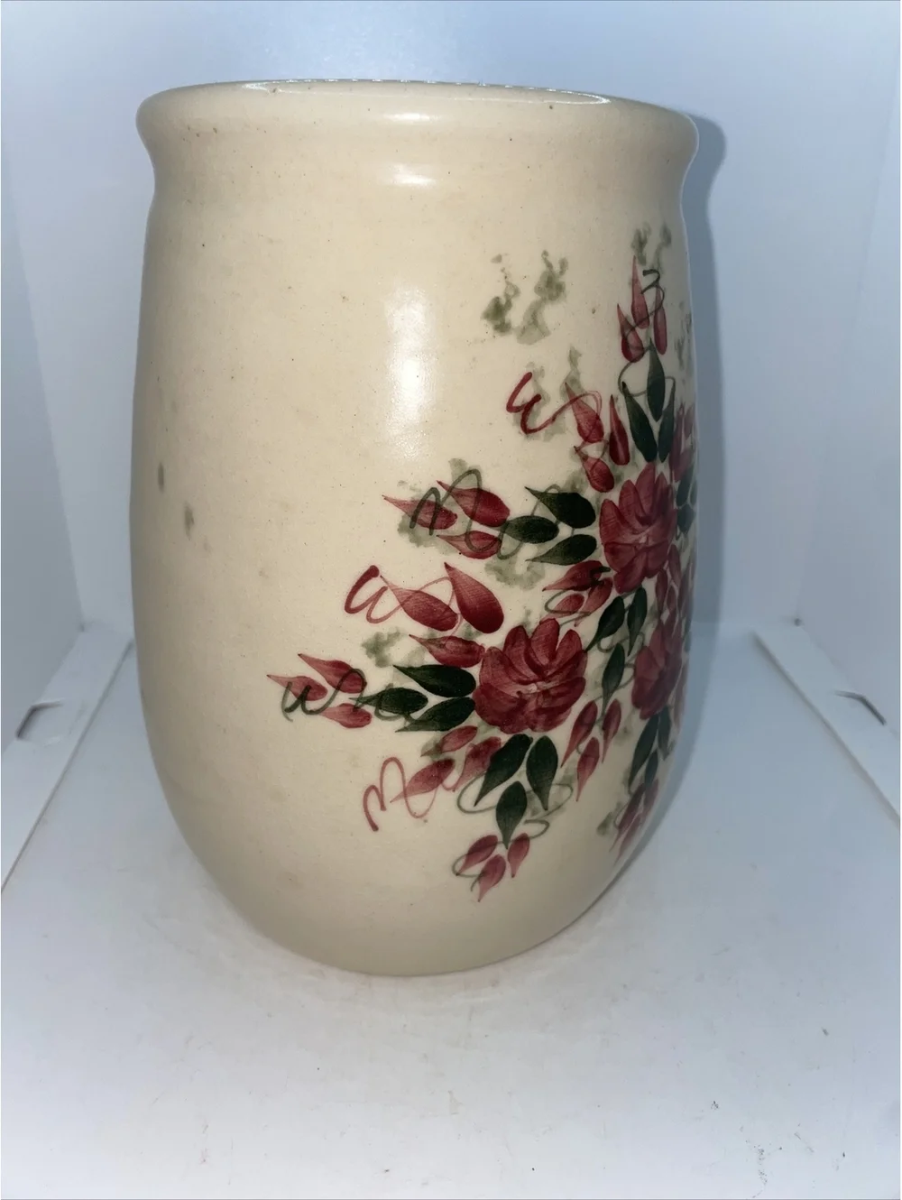 East Texas Pottery Floral Crock Vase Jar Hand Painted and Hand-Turned 6” Tall